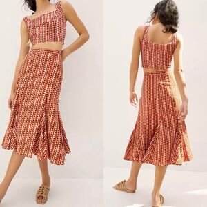 Eva Franco Donnie Skirt Matching Set Red Polka Dot Midi Skirt Crop Top 4